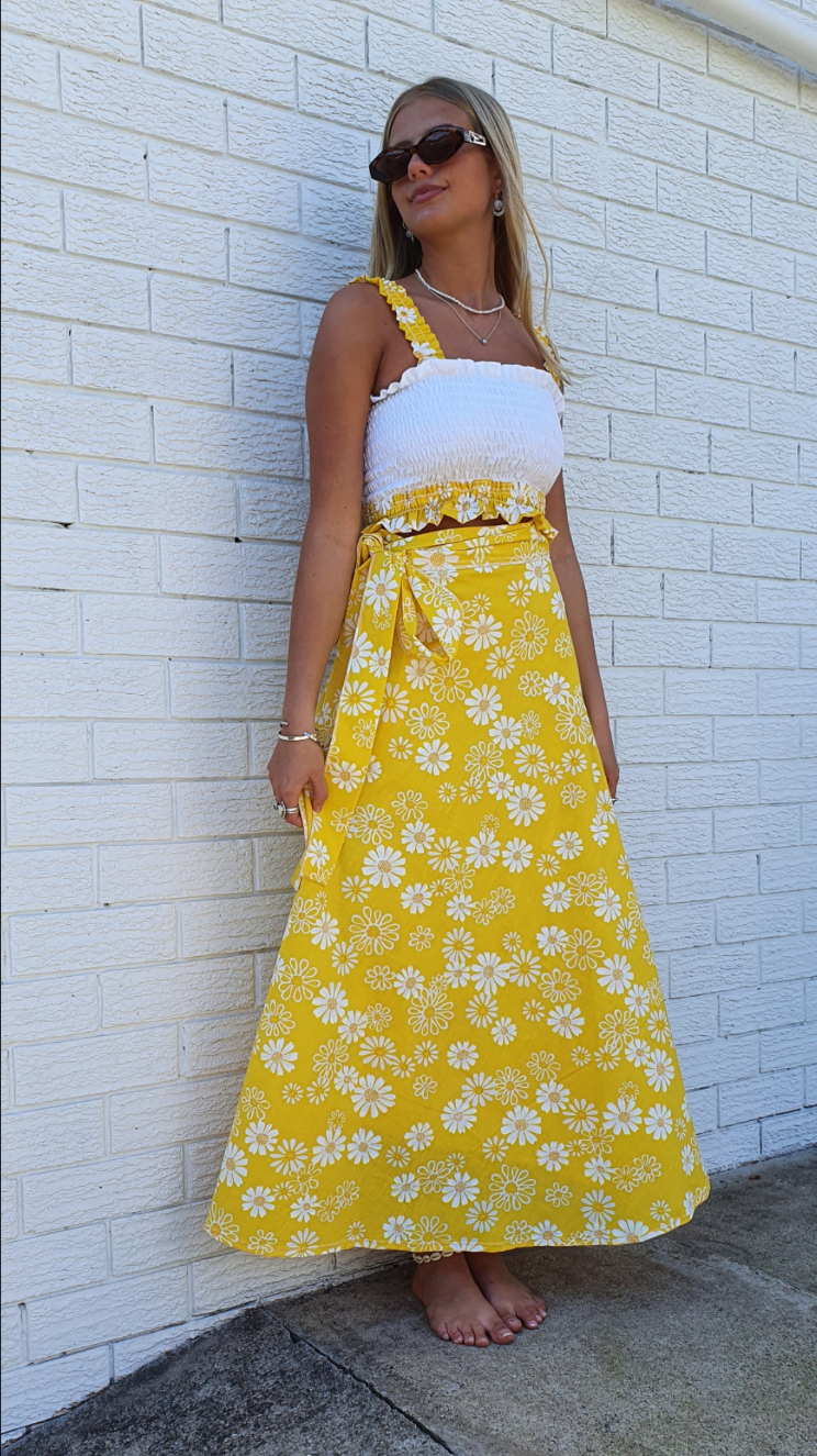 Daisy Yellow Wrap Skirt