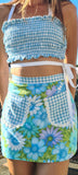 Blue Gingham & Flowers Mini Skirt
