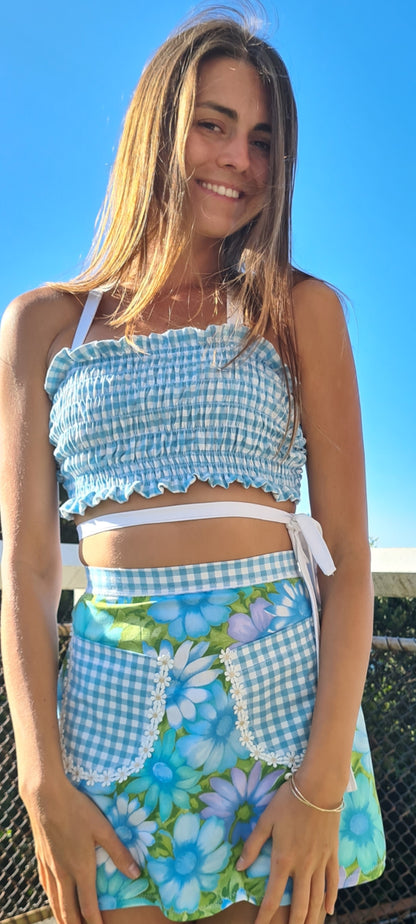 Blue Gingham & Flowers  Mini & Top Set