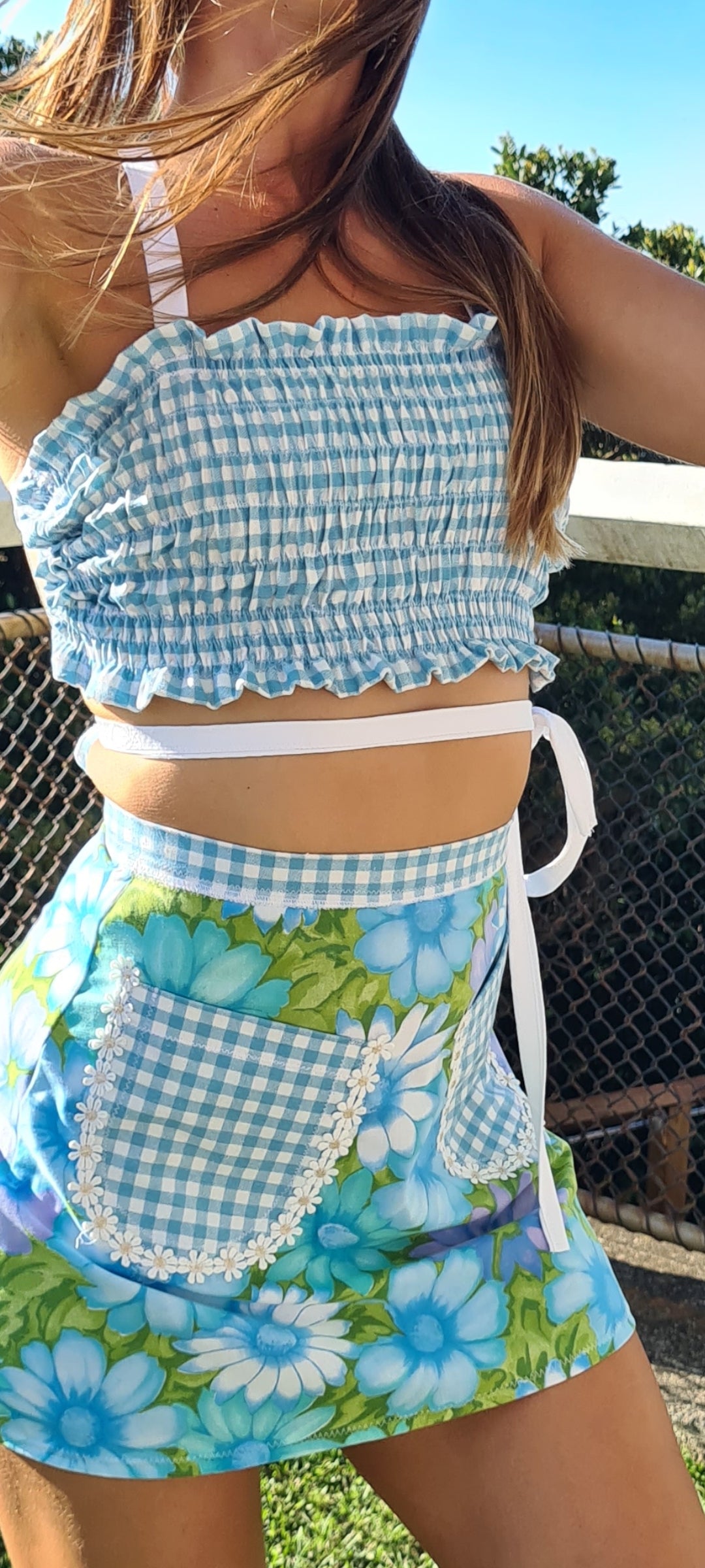 Blue Gingham & Flowers  Mini & Top Set