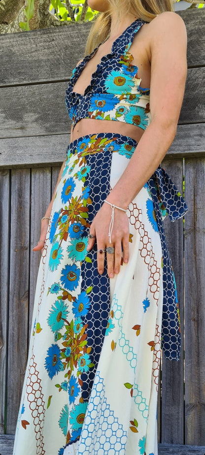 Linen Blue-Bell Maxi Wrap & Halter Set