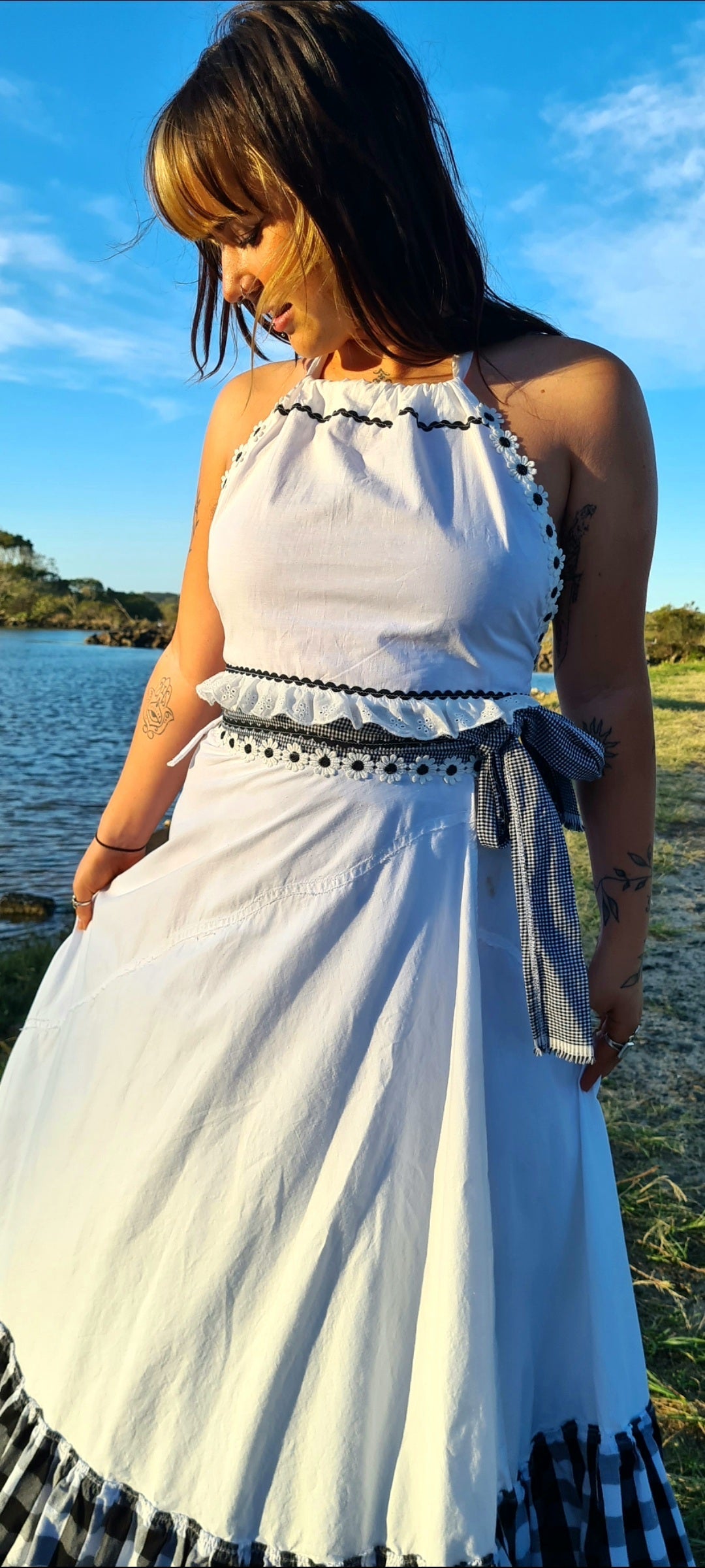 B&W Embroidery Tie Top