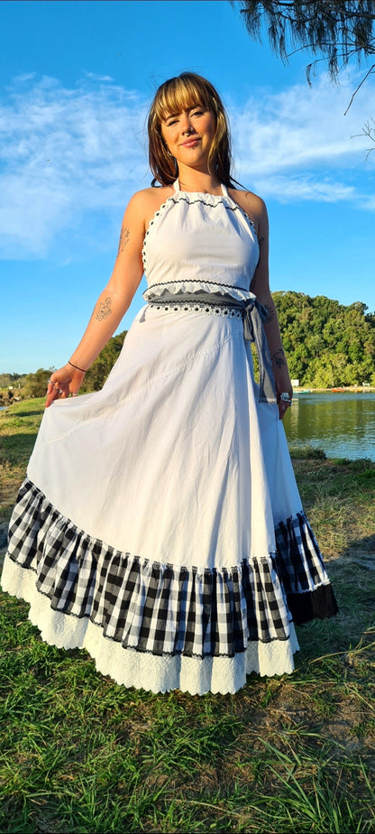 B&W Embroidery Tie Top