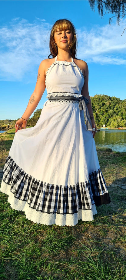 B&W Embroidery Tie Top