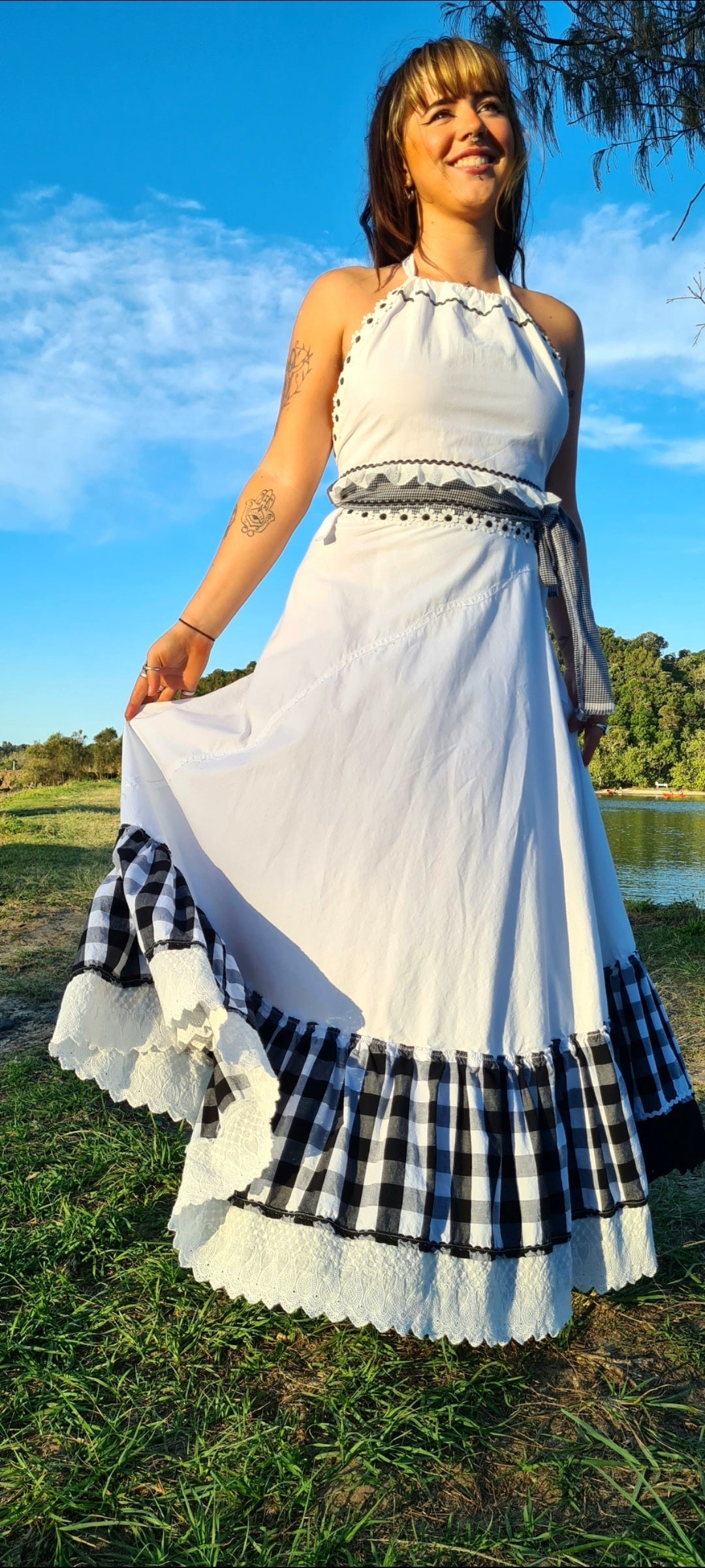 B&W Embroidery Tie Top