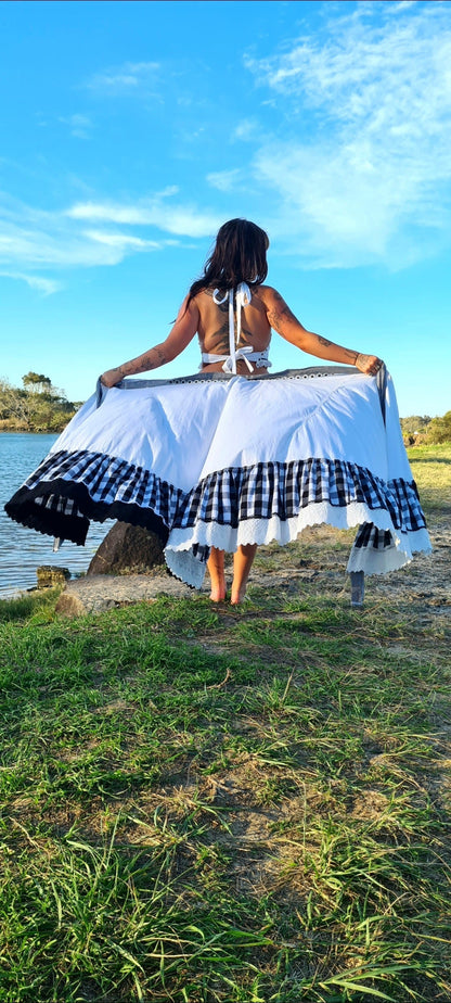 B&W Embroidery Tie Top