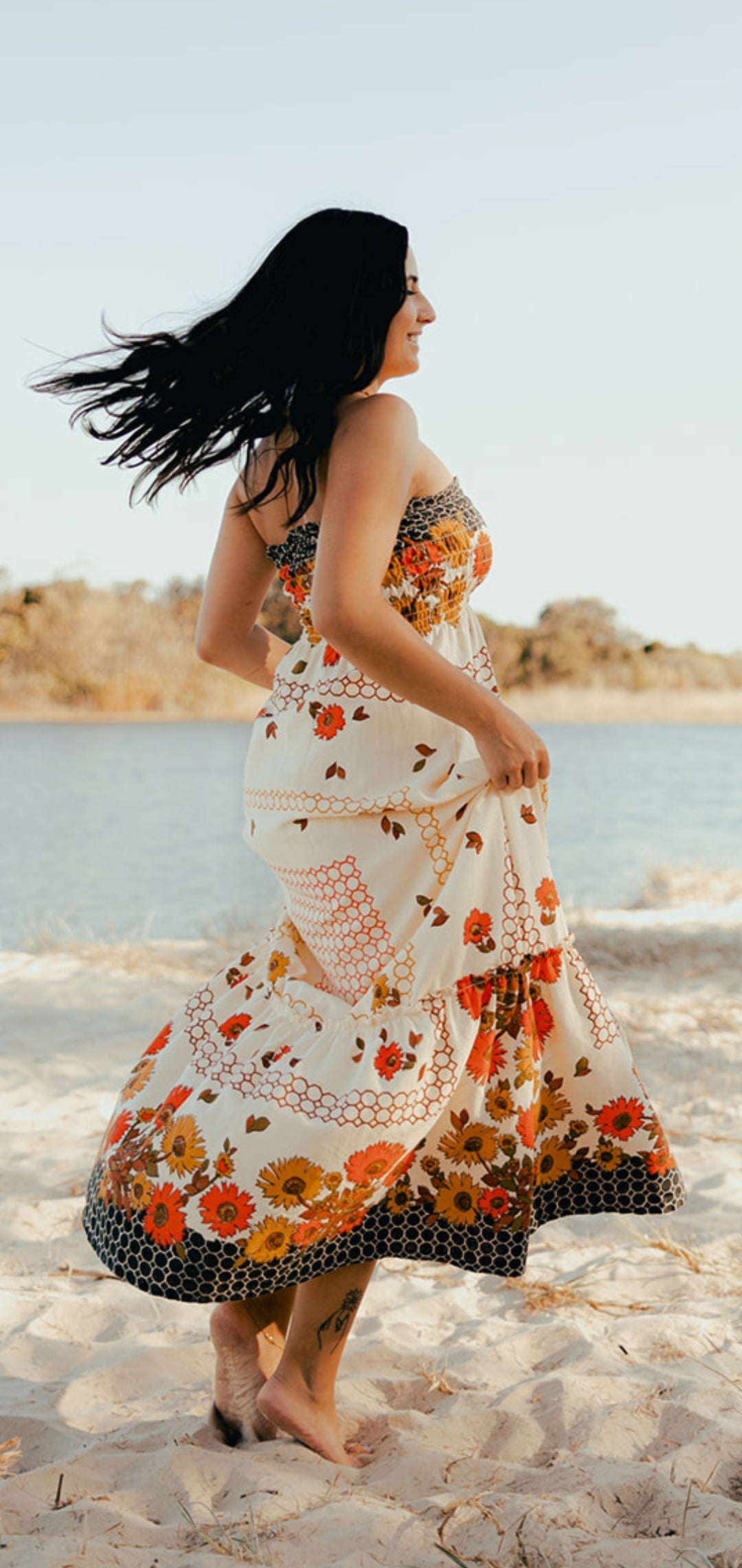 Tree Flower Linen Maxi (Orange/Black)