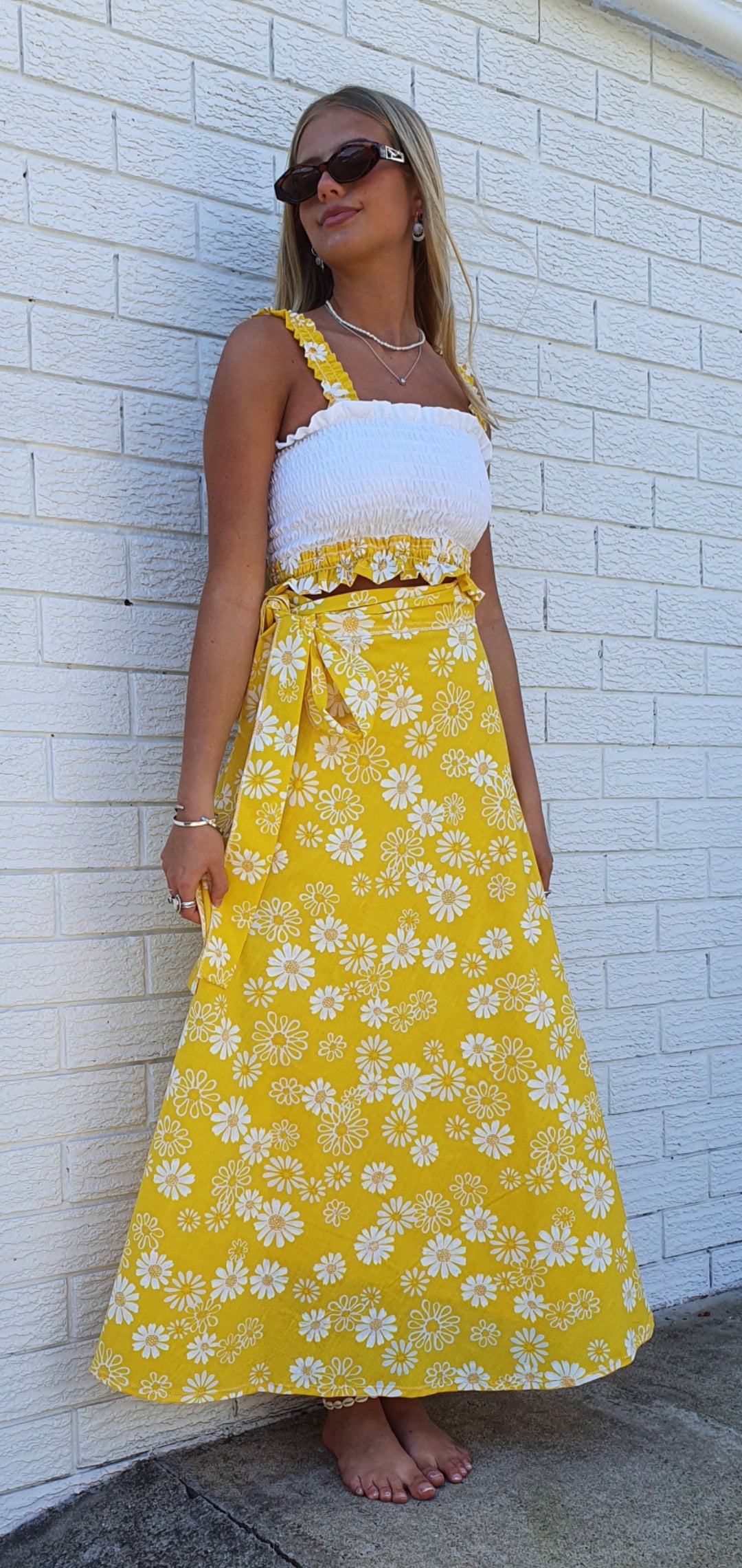 Daisy Shirred Yellow Wrap Set