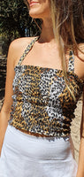 Leopard Seersucker Shirred Halter Top