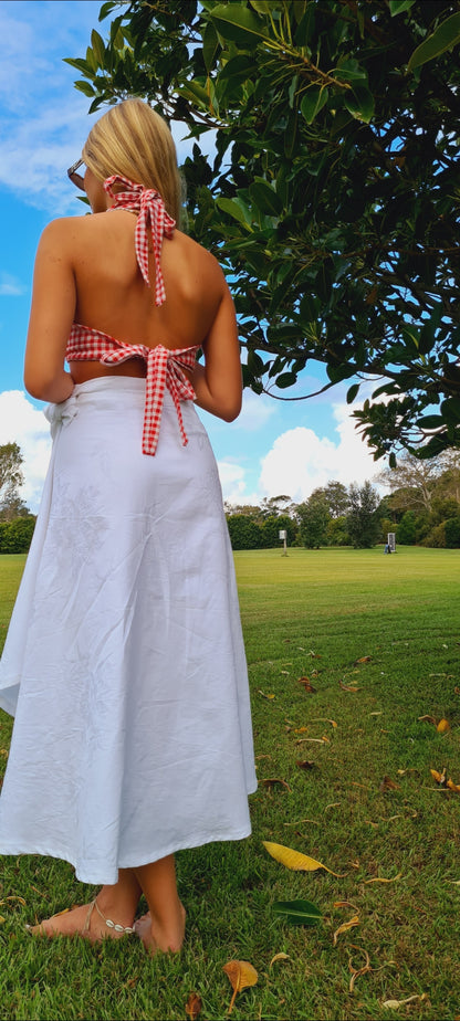 Red Linen Tie Top