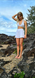White Damask High Waisted Shorts & Tie-Top Set
