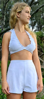 White Damask High Waisted Shorts & Tie-Top Set