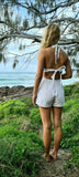 White Damask High Waisted Shorts & Tie-Top Set