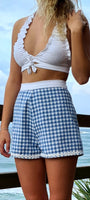 Blue White Gingham High Waisted Shorts & Tie Top Set