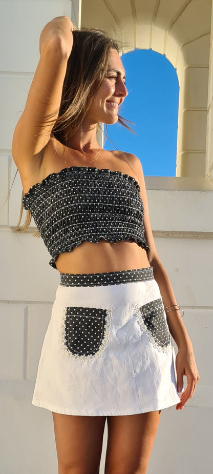 Gina Mini Skirt  (Black & White Polka Dot)