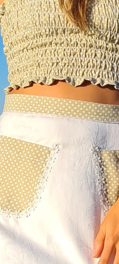 Gina Mini Skirt  (Beige & White Polka Dot)